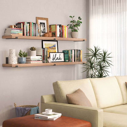 Wallniture Forte, étagères flottantes de 72 pouces, lot de 2, bois brûlé.