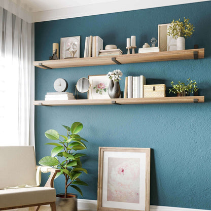 Wallniture Forte, étagères flottantes de 72 pouces, lot de 2, bois brûlé.