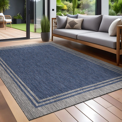 Washable Bordered Indoor Outdoor Rug for Patio, Deck, Porch