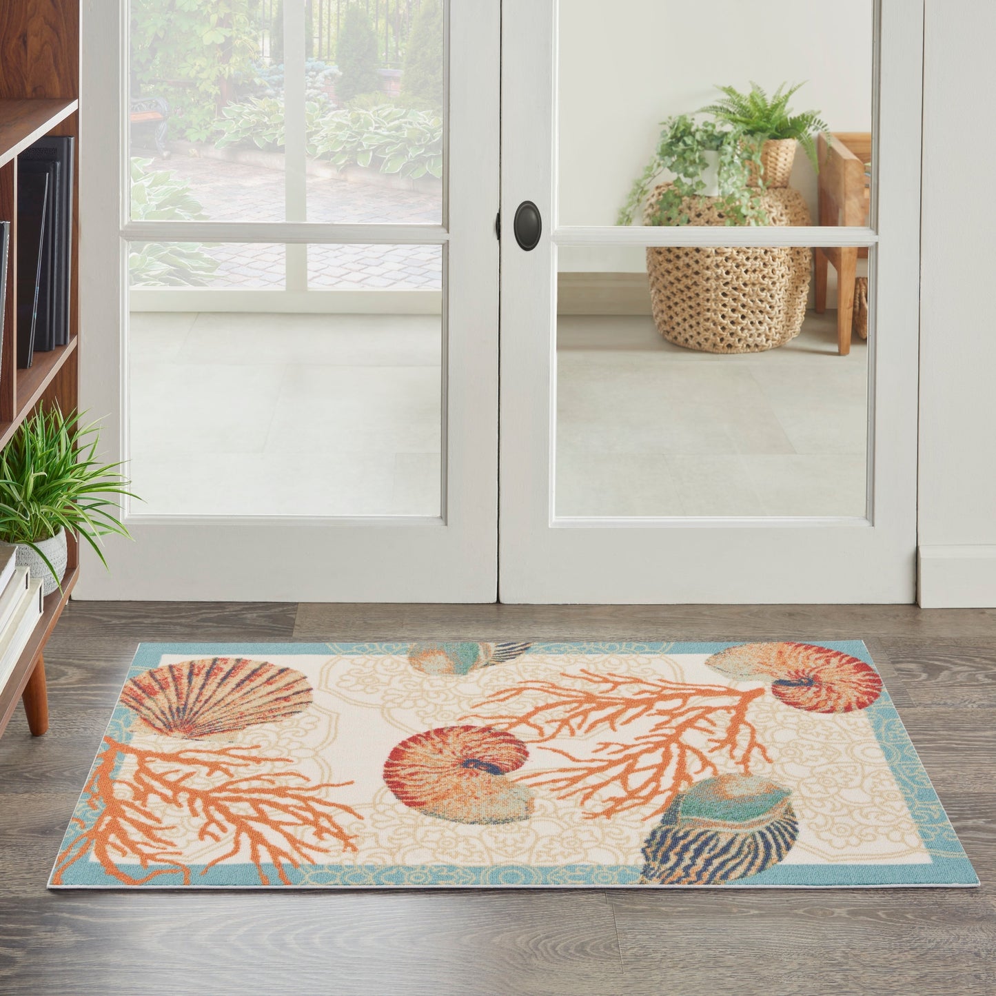 Waverly Sun & Shade Shore Thing Tropical Sea Shell Floral Indoor Outdoor Area Rug