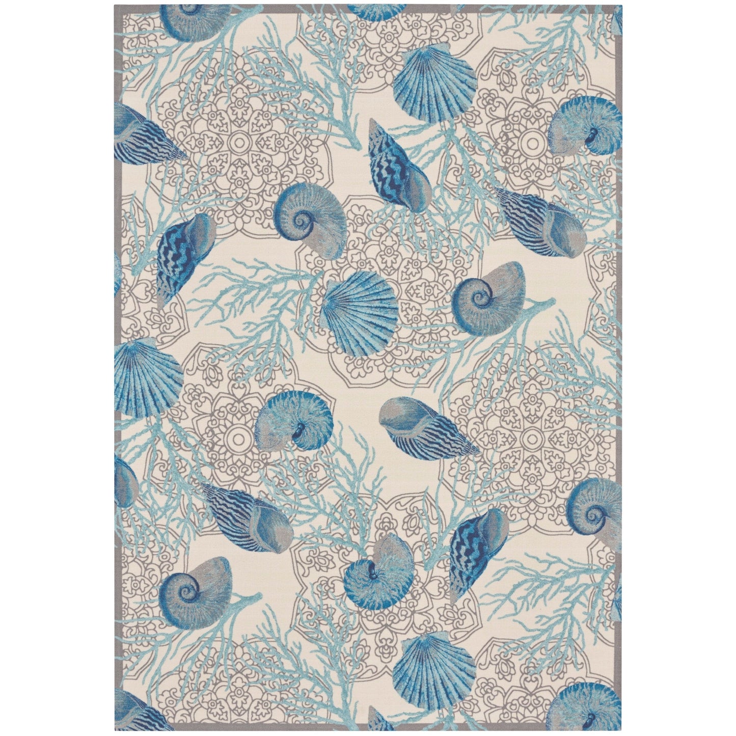 Waverly Sun & Shade Shore Thing Tropical Sea Shell Floral Indoor Outdoor Area Rug