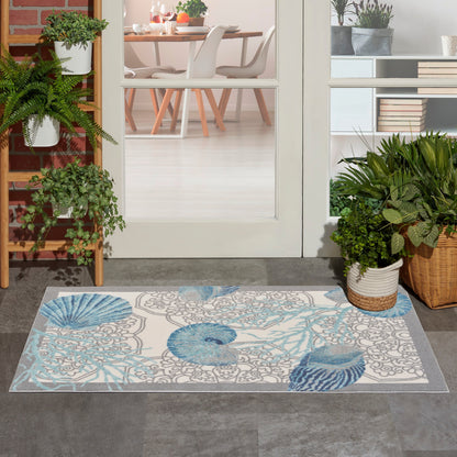 Waverly Sun & Shade Shore Thing Tropical Sea Shell Floral Indoor Outdoor Area Rug