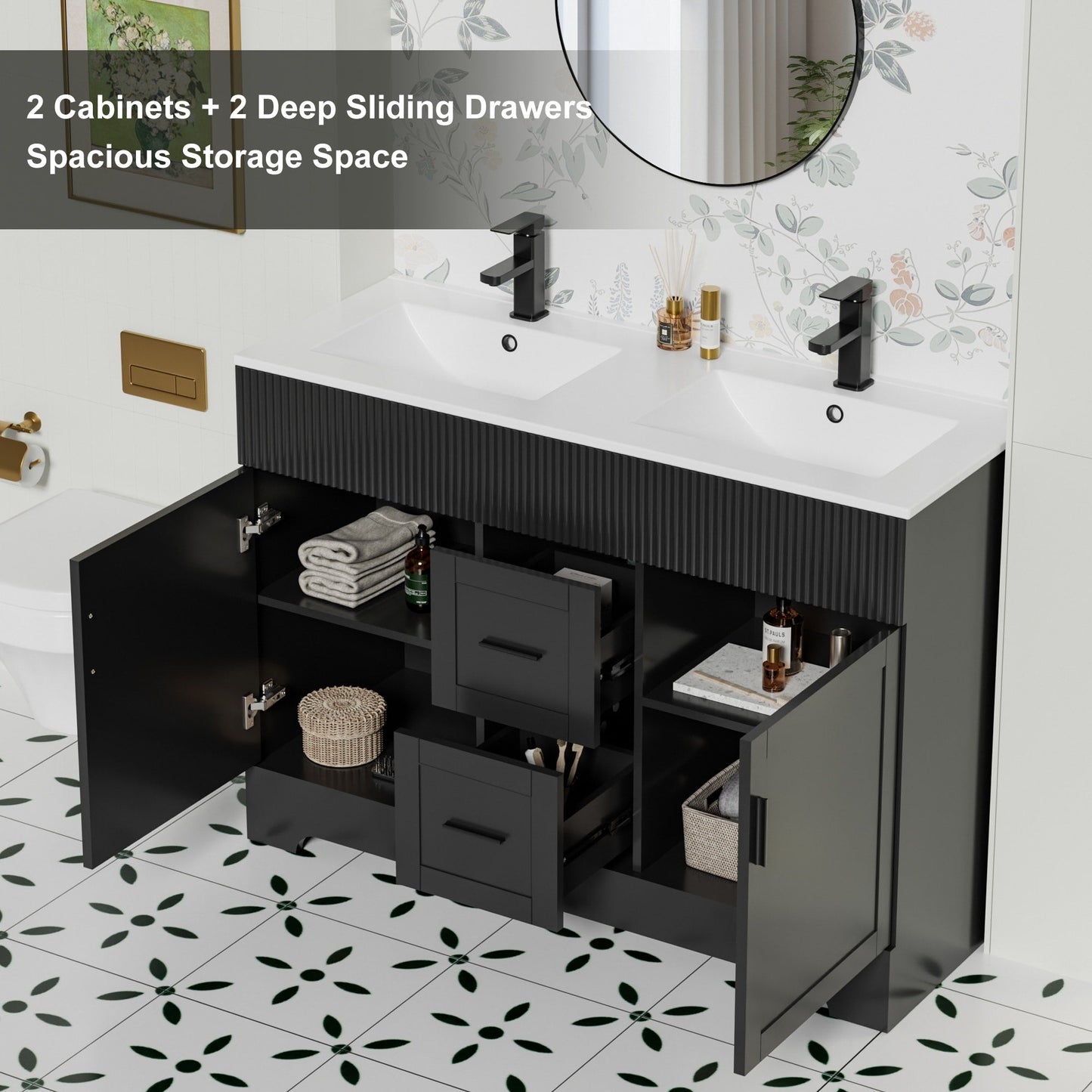 Ensemble de meuble-lavabo Wavy Line 30/36/48 avec lavabo et robinet