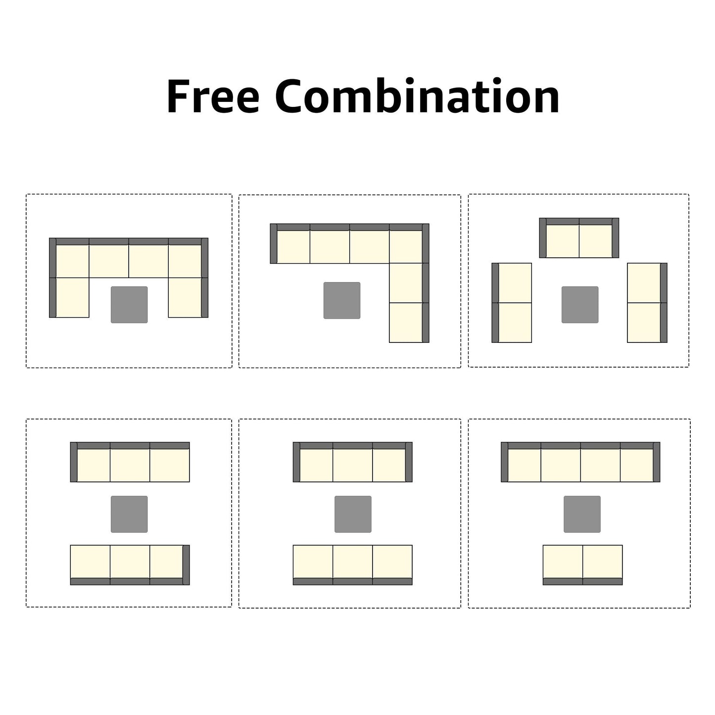 Ensemble de canapé d'extérieur modulable en osier et acier avec coussins, 7 pièces
