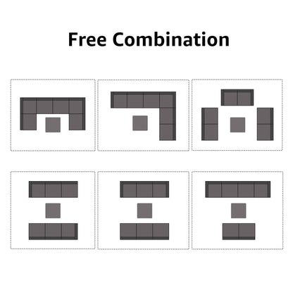 Ensemble de canapé d'extérieur modulable en osier et acier avec coussins, 7 pièces