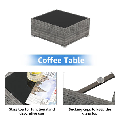 Ensemble de canapé d'extérieur modulable en osier et acier avec coussins, 7 pièces