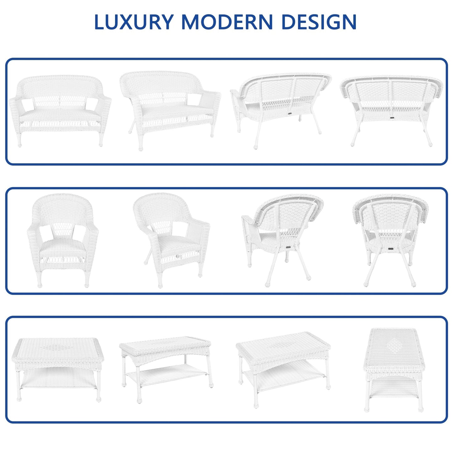 Ensemble de conversation 4 pièces en osier pour patio