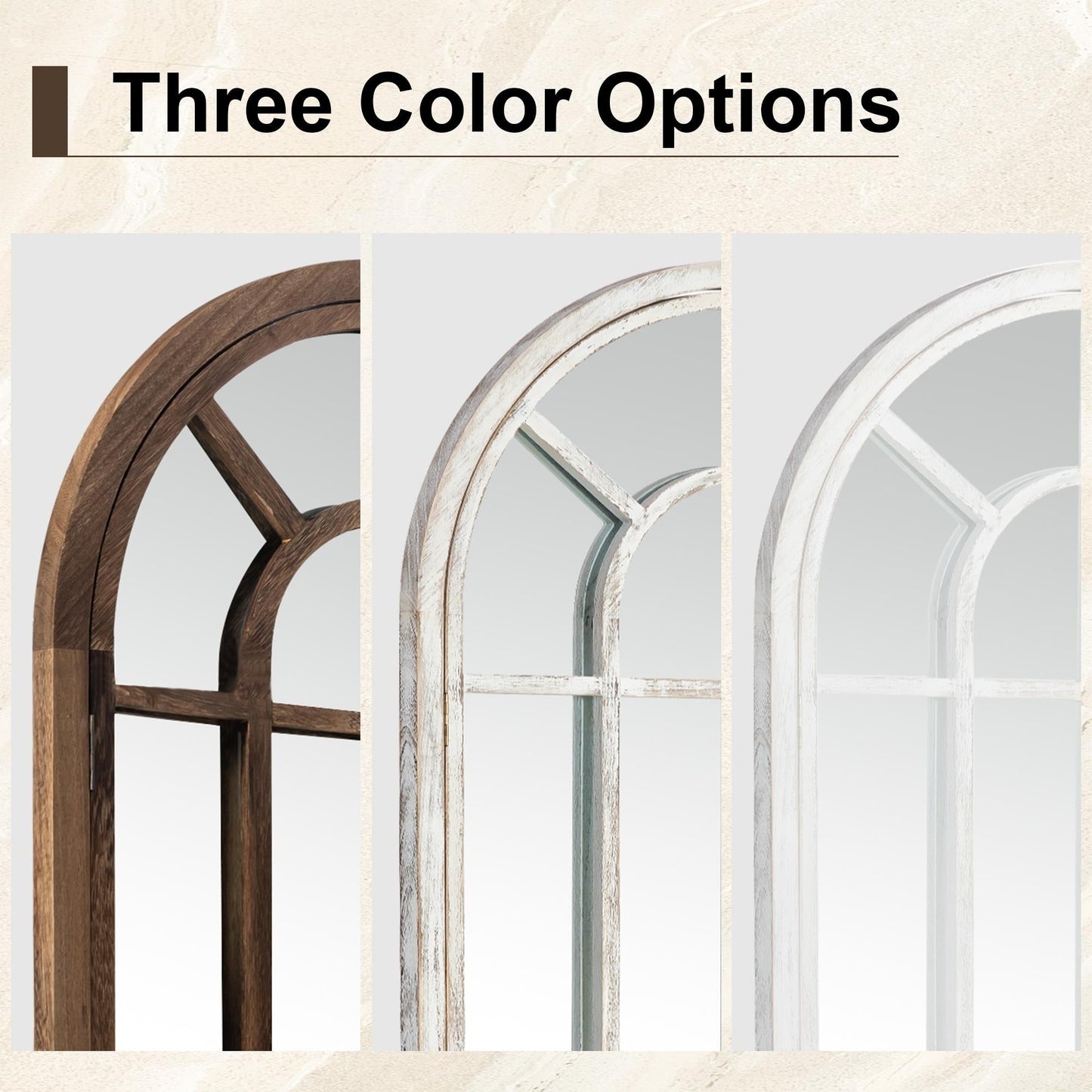 Miroir à fenêtre, miroir en bois incurvé, 180 cm (L) x 79 cm (l)