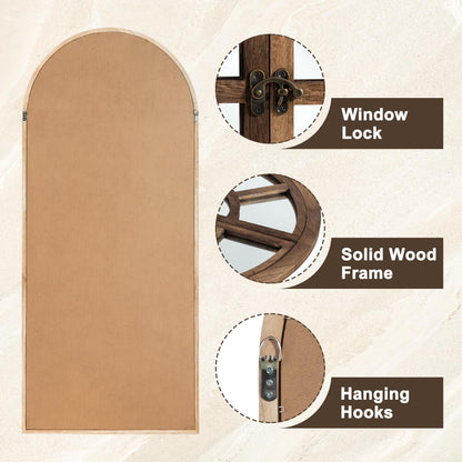 Miroir à fenêtre, miroir en bois incurvé, 180 cm (L) x 79 cm (l)