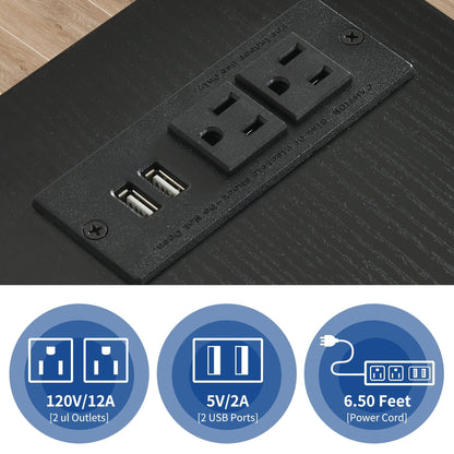 Meuble de rangement en bois avec station de recharge, classeur latéral mobile, verrouillable, compatible avec les dossiers A4, lettres et documents légaux.