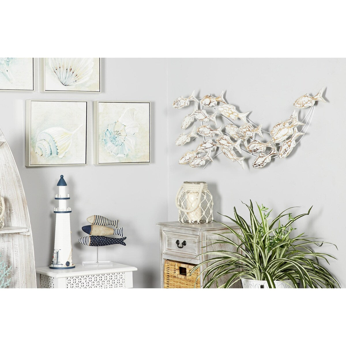 Poisson en bois fait à la main, décoration murale pour la maison, effet vieilli brun - Blanc - Roche River Decor