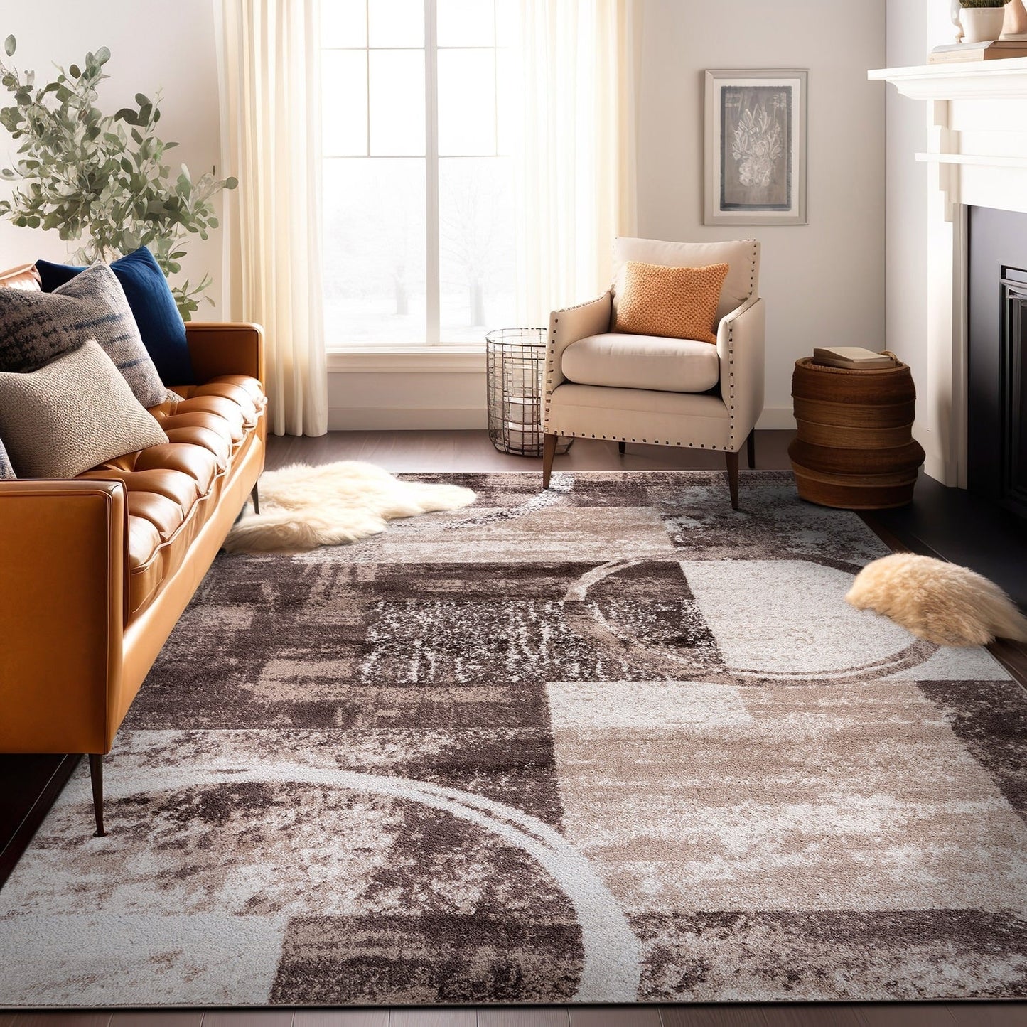 World Rug Gallery Abstract Polypropylene Machine-Made Circle Area Rug