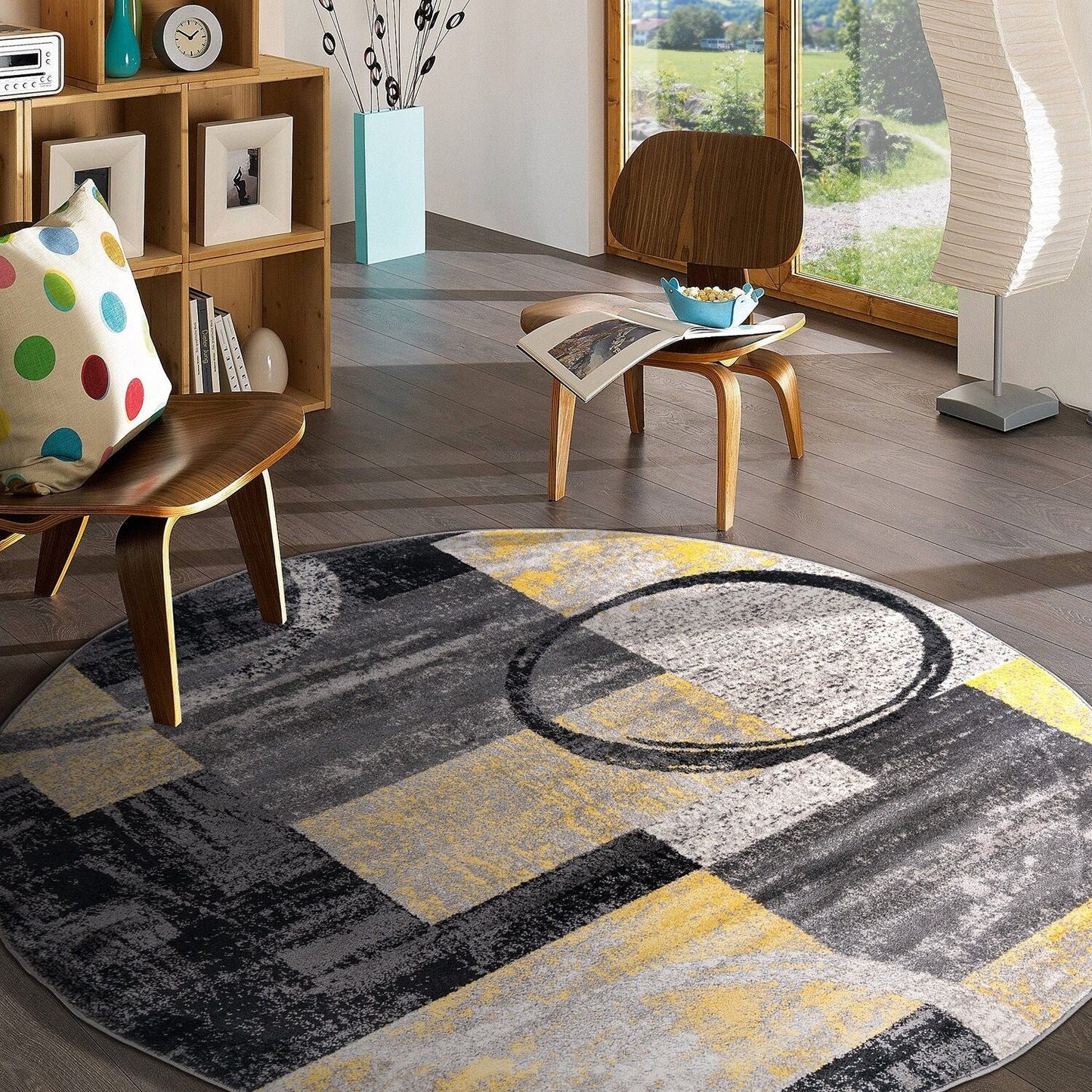 World Rug Gallery Abstract Polypropylene Machine-Made Circle Area Rug