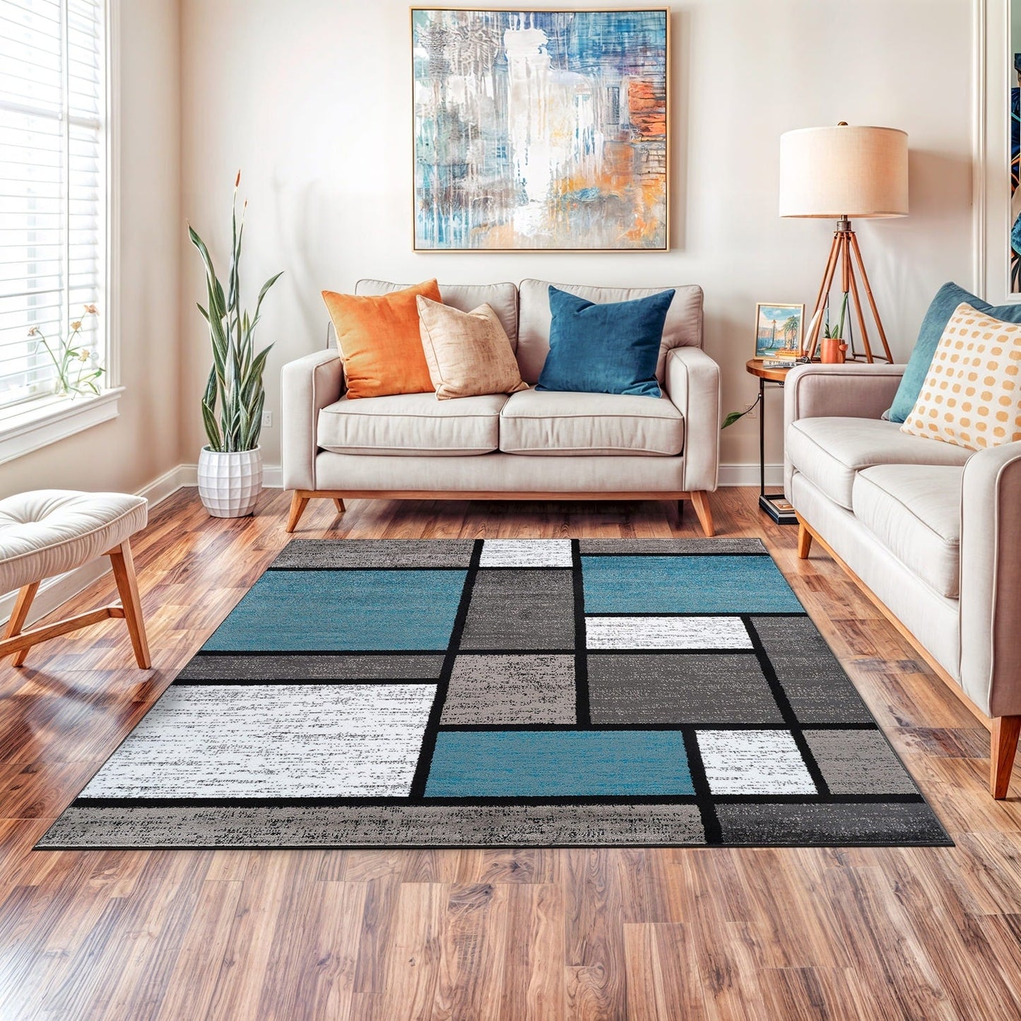 World Rug Gallery Contemporary Modern Boxed Color Block Area Rug