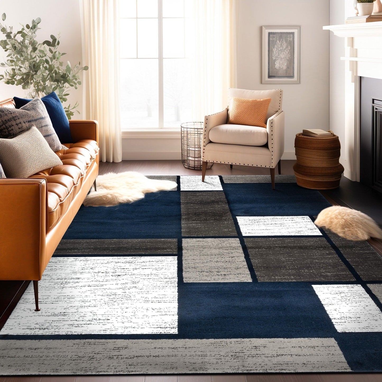 World Rug Gallery Contemporary Modern Boxed Color Block Area Rug
