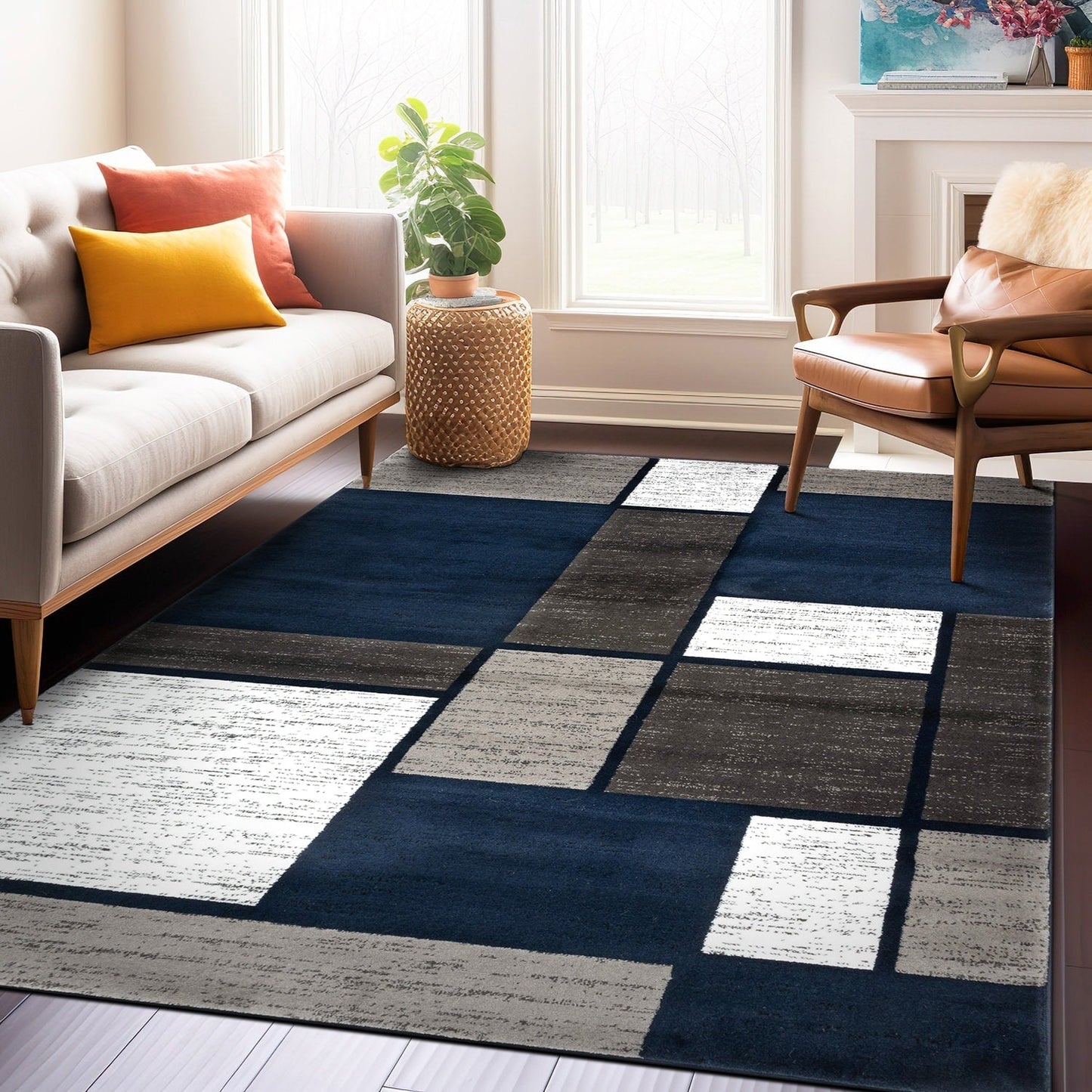 World Rug Gallery Contemporary Modern Boxed Color Block Area Rug