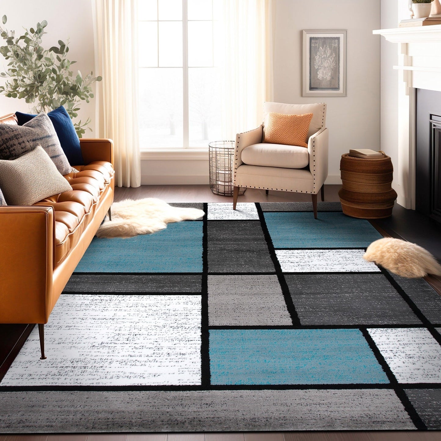 World Rug Gallery Contemporary Modern Boxed Color Block Area Rug