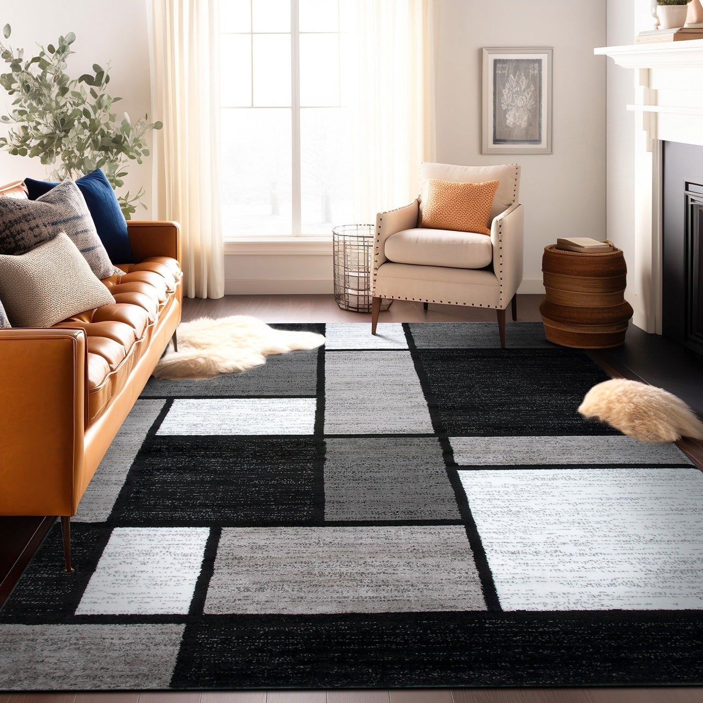 World Rug Gallery Contemporary Modern Boxed Color Block Area Rug