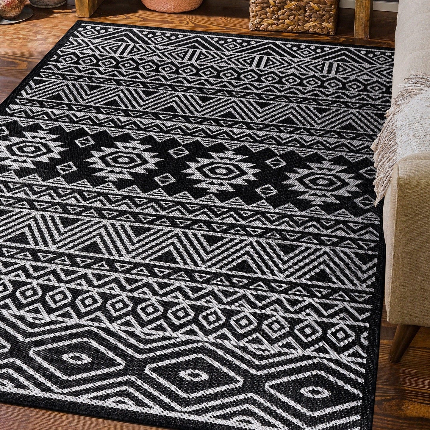 World Rug Gallery Distressed Geometric Bohemian Textured Flat Weave Indoor/Outdoor Area Rug