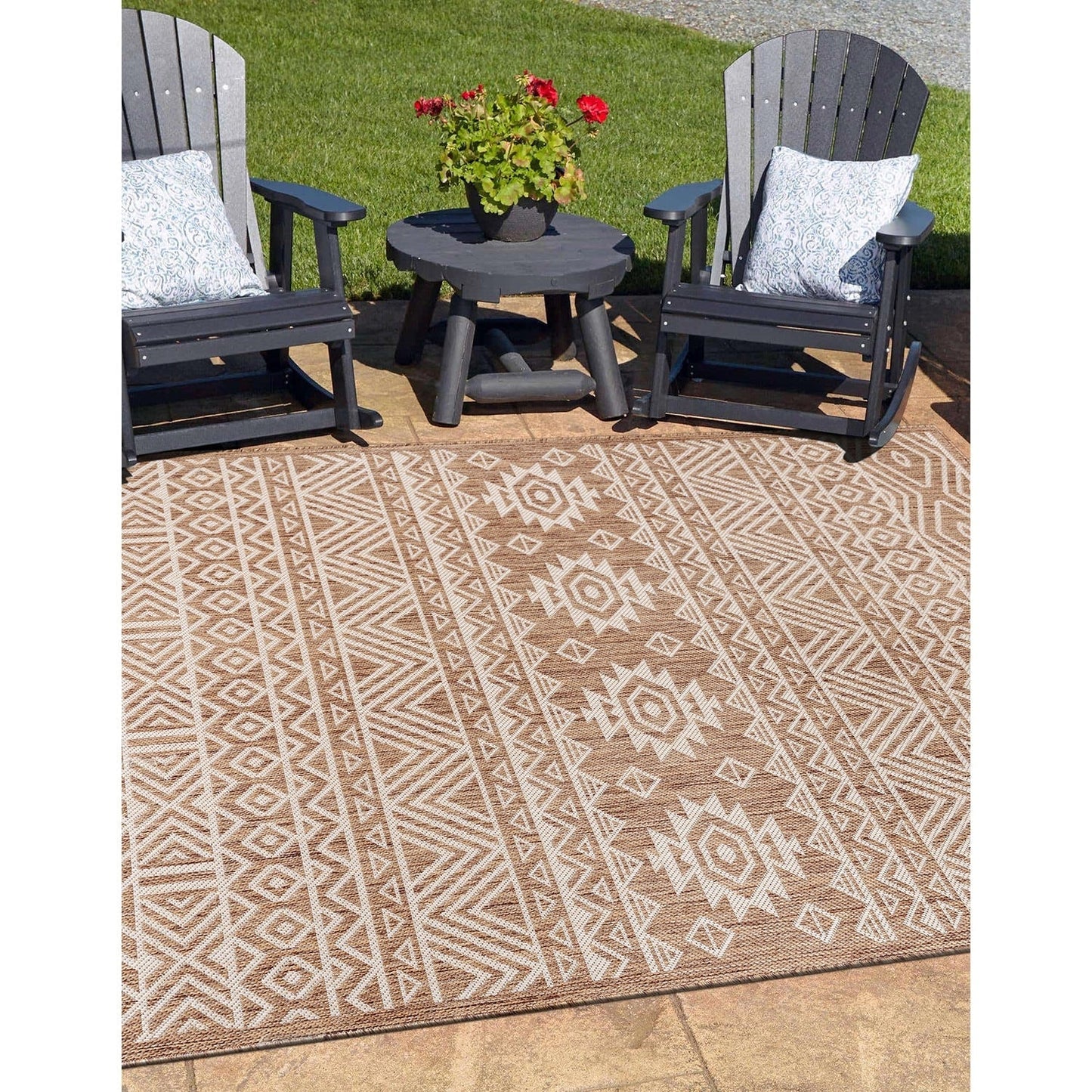 World Rug Gallery Distressed Geometric Bohemian Textured Flat Weave Indoor/Outdoor Area Rug
