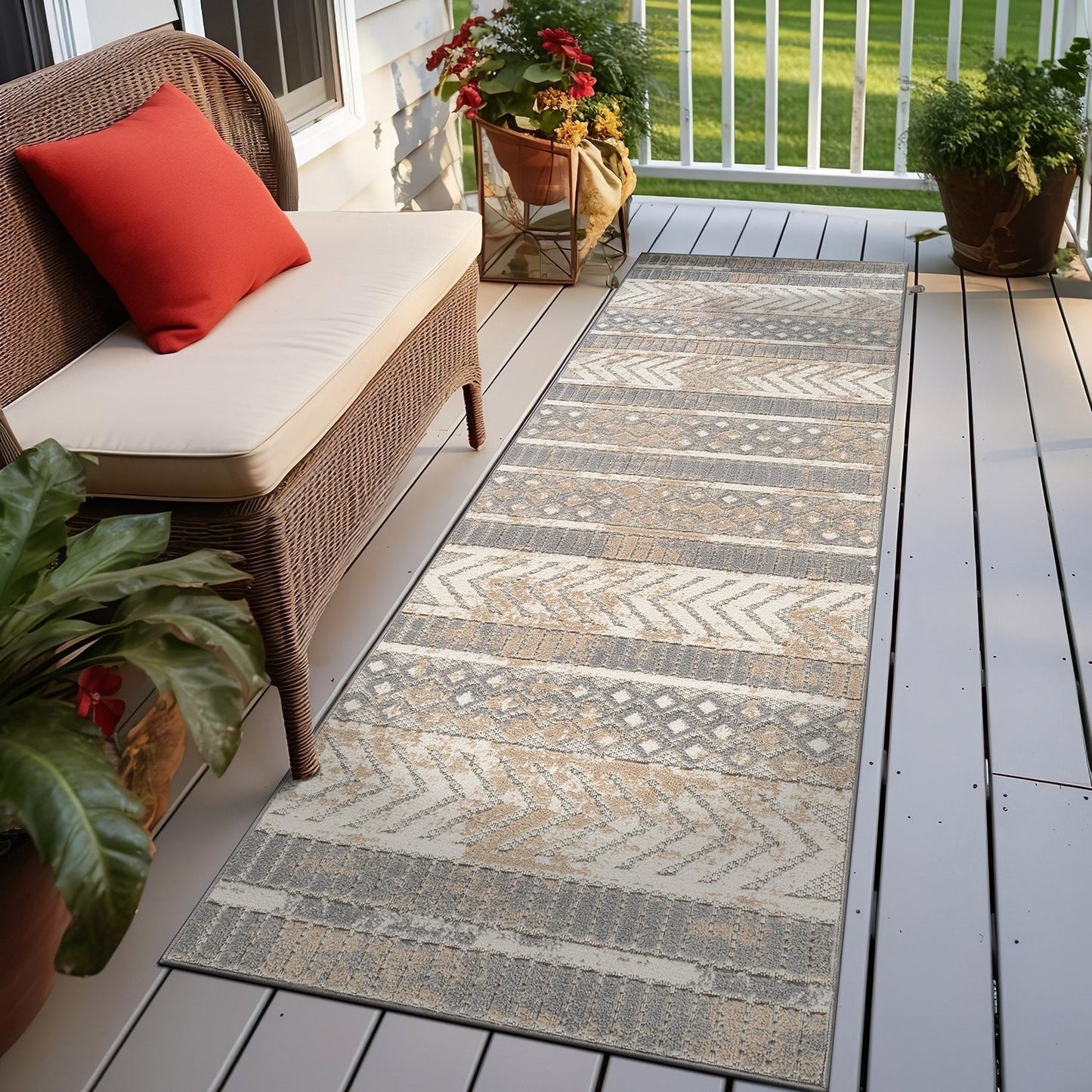 World Rug Gallery Distressed Geometric Indoor/Outdoor Area Rug