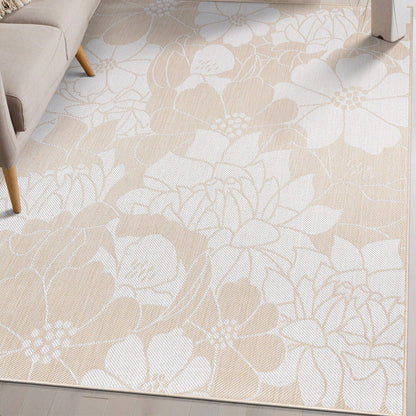 World Rug Gallery Modern Floral Flowers Textured Flat Weave Indoor/Outdoor Area Rug