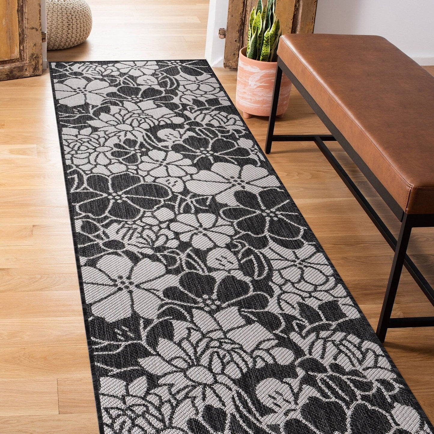 World Rug Gallery Modern Floral Flowers Textured Flat Weave Indoor/Outdoor Area Rug