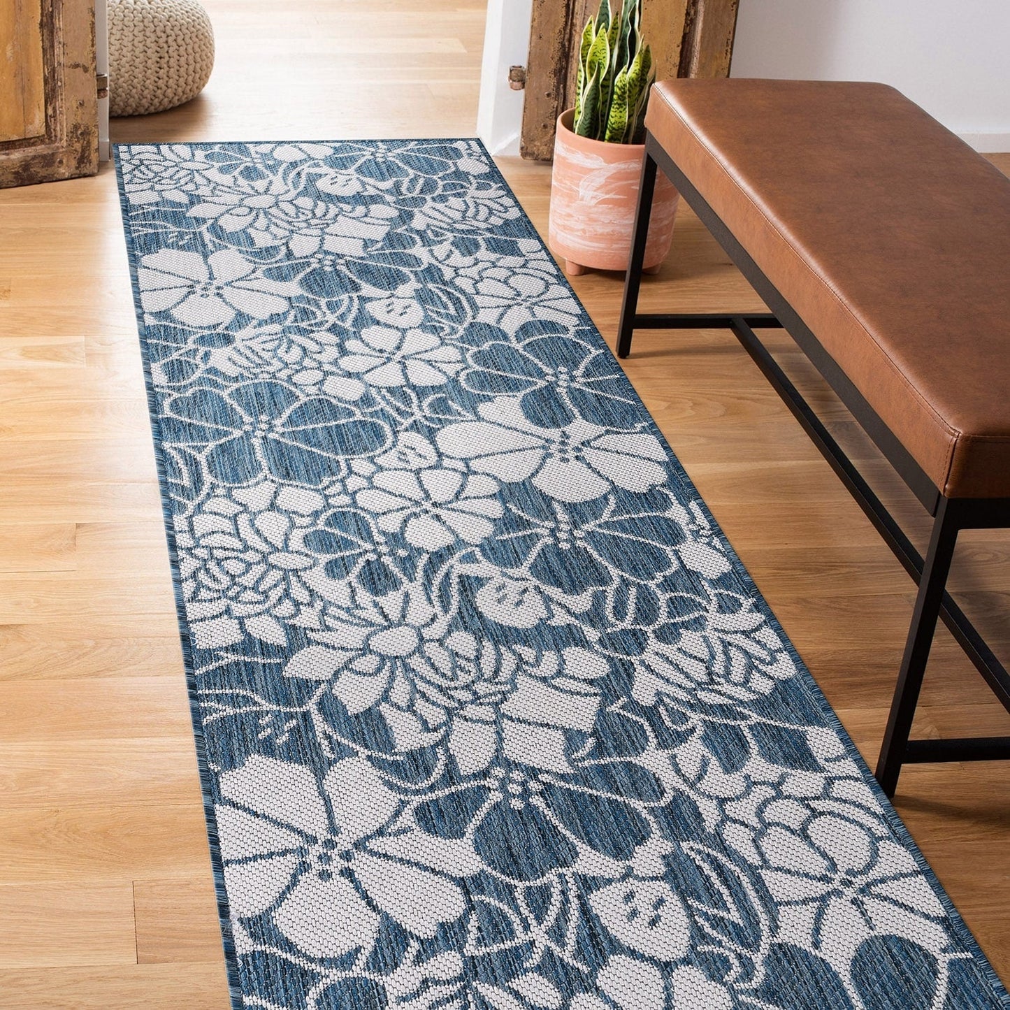 World Rug Gallery Modern Floral Flowers Textured Flat Weave Indoor/Outdoor Area Rug