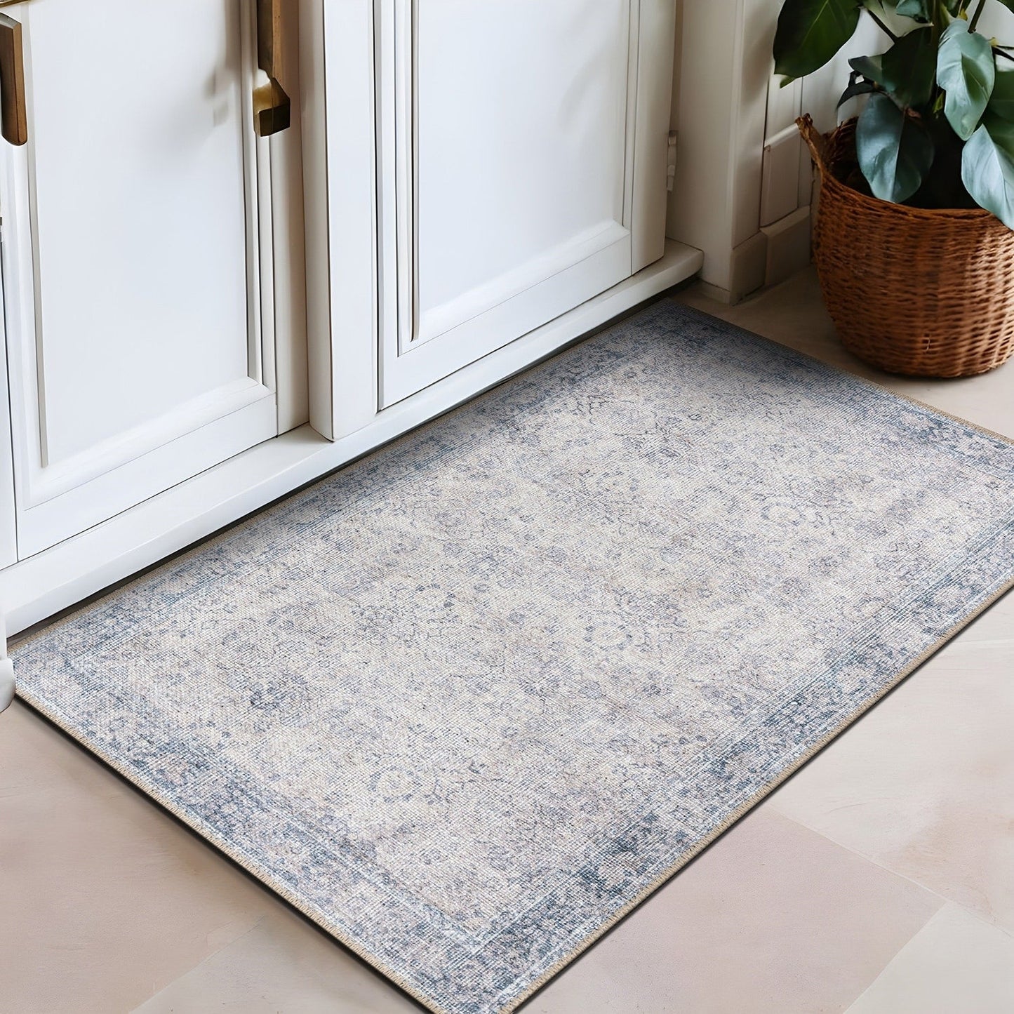 World Rug Gallery Transitional Bordered Vintage Machine Washable Non Slip Area Rug