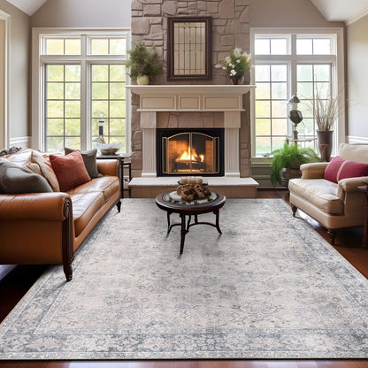 World Rug Gallery Transitional Bordered Vintage Machine Washable Non Slip Area Rug