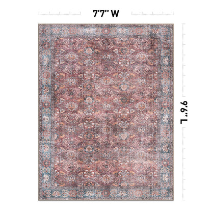 World Rug Gallery Transitional Bordered Vintage Machine Washable Non Slip Area Rug