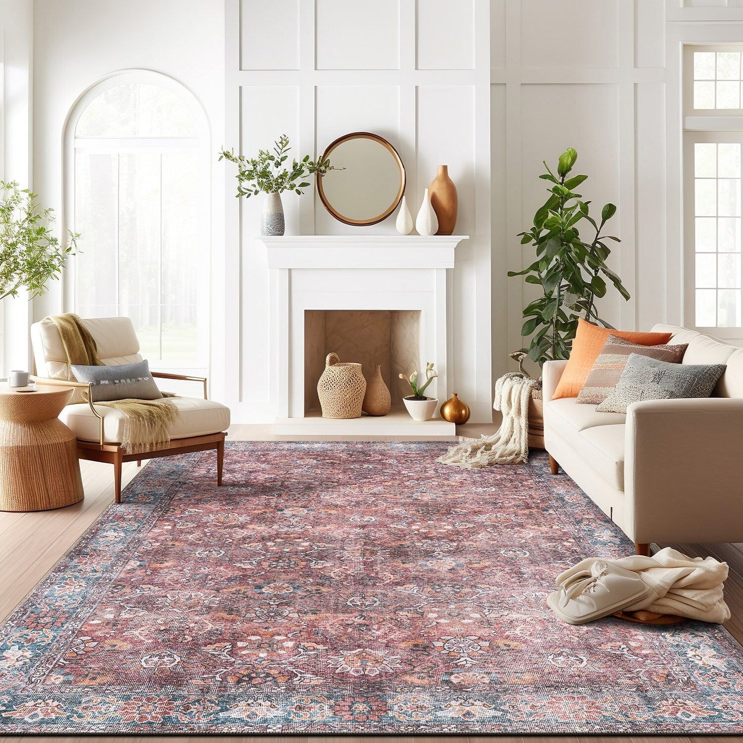 World Rug Gallery Transitional Bordered Vintage Machine Washable Non Slip Area Rug