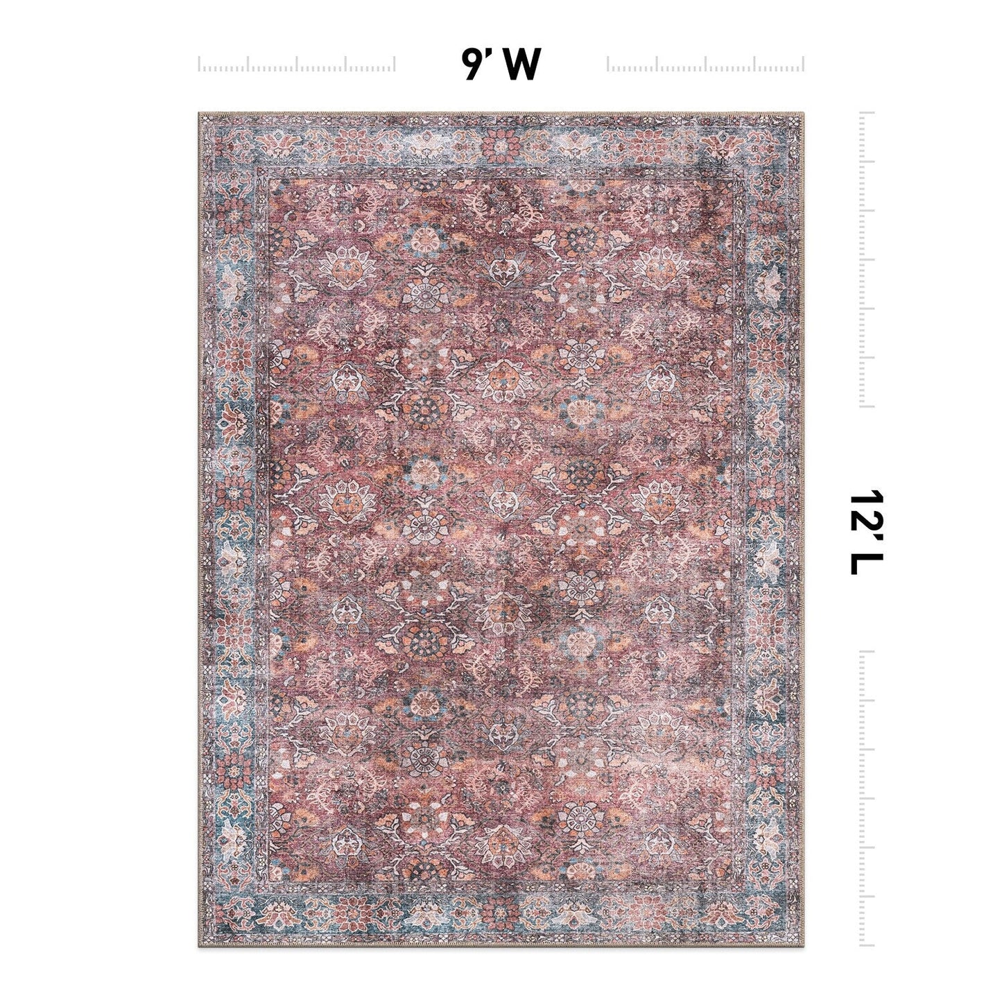 World Rug Gallery Transitional Bordered Vintage Machine Washable Non Slip Area Rug