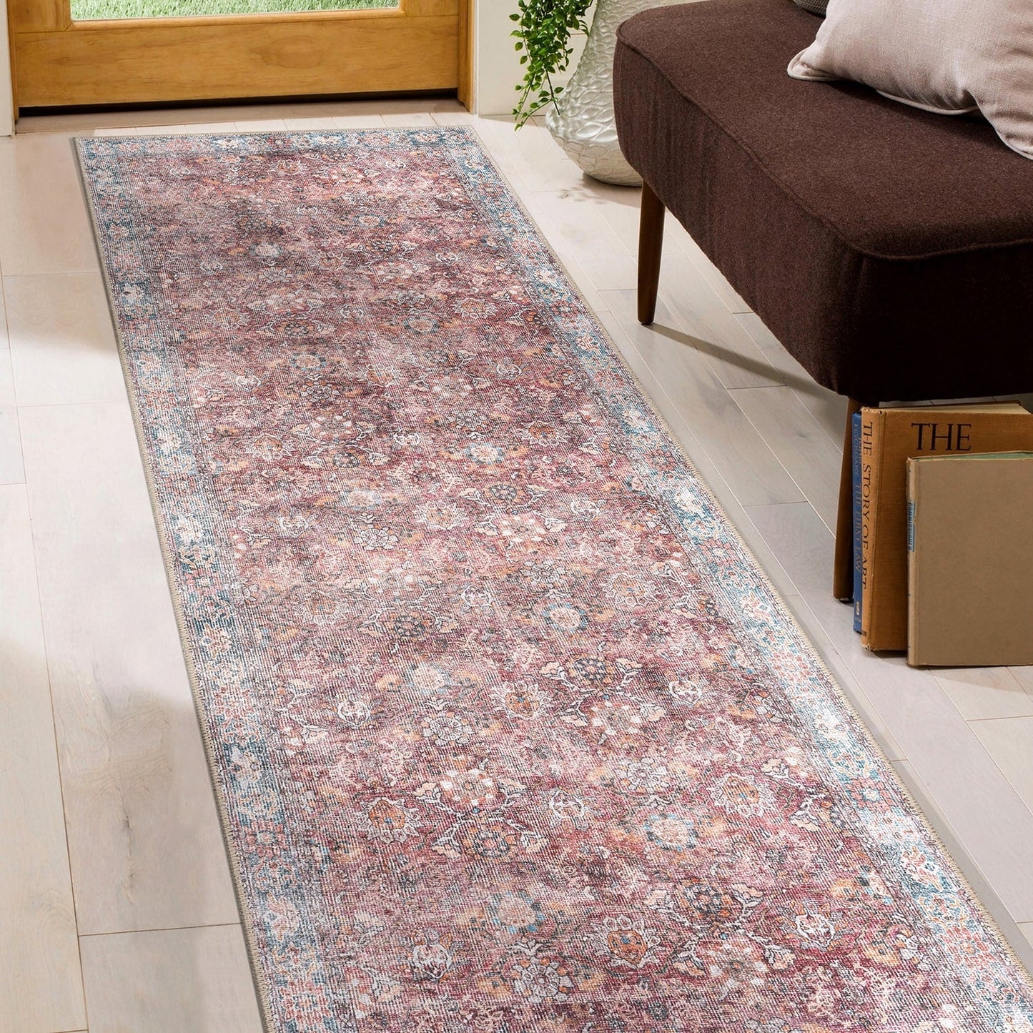 World Rug Gallery Transitional Bordered Vintage Machine Washable Non Slip Area Rug