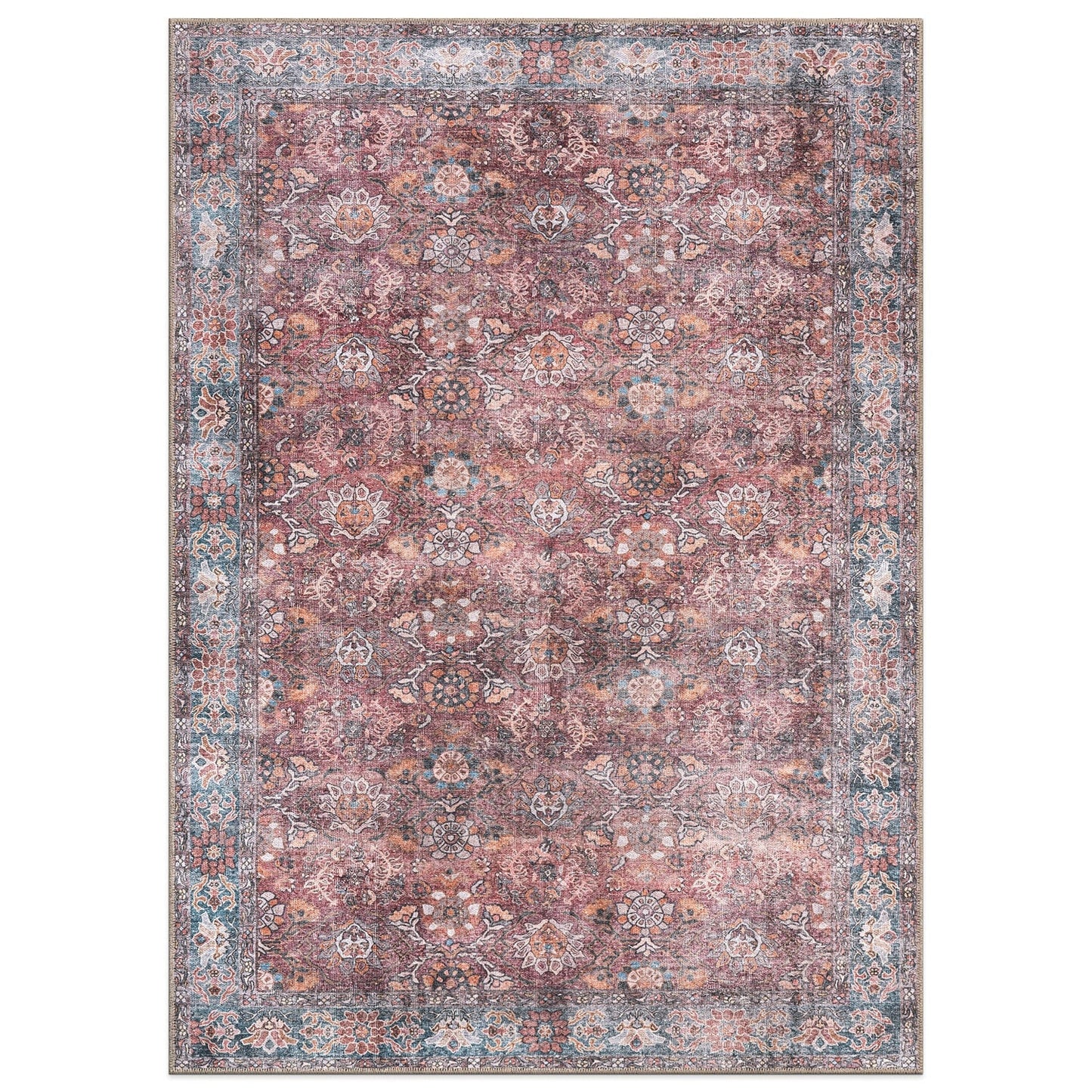 World Rug Gallery Transitional Bordered Vintage Machine Washable Non Slip Area Rug