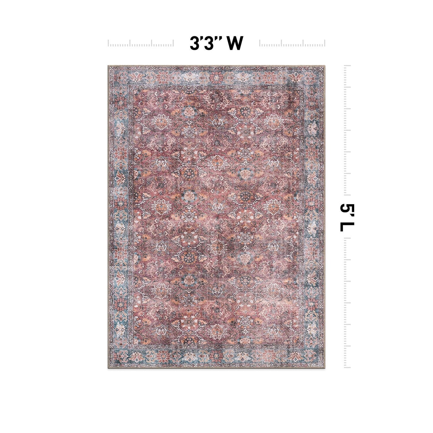 World Rug Gallery Transitional Bordered Vintage Machine Washable Non Slip Area Rug
