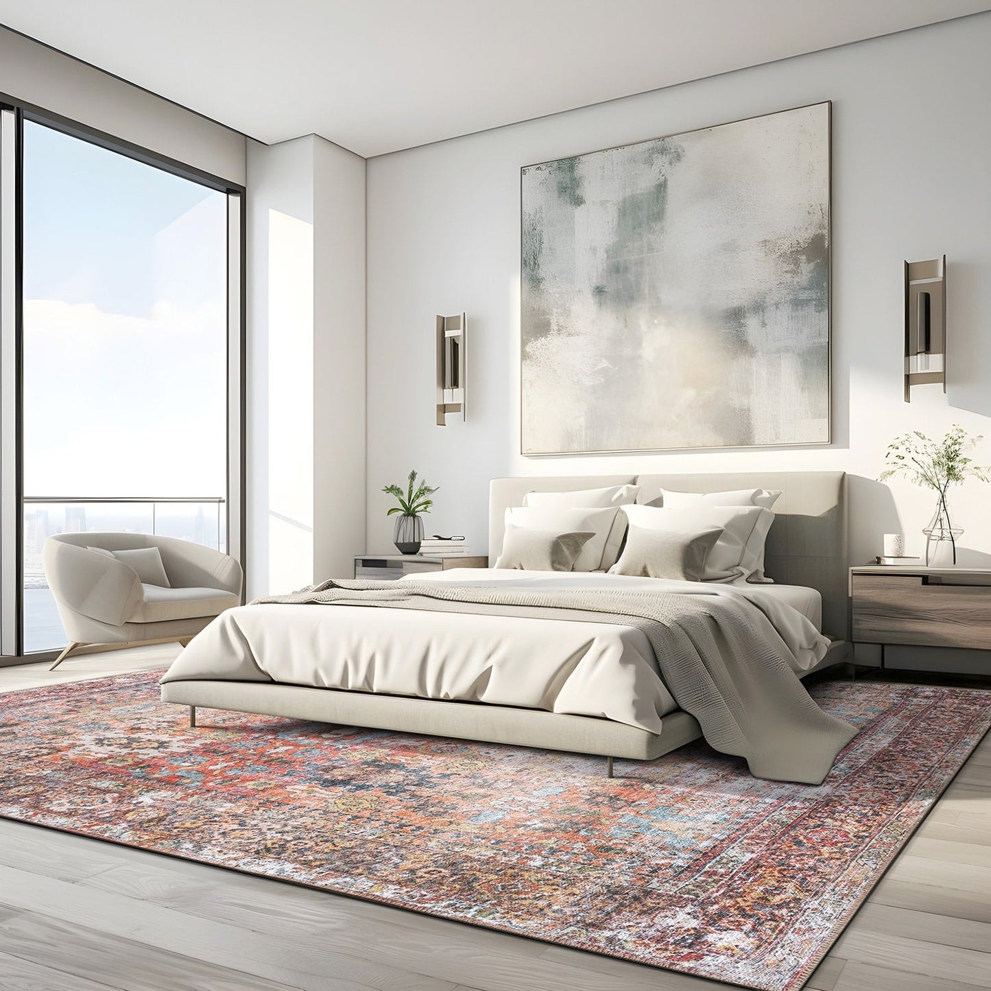 World Rug Gallery Transitional Distressed Machine Washable Non Slip Area Rug