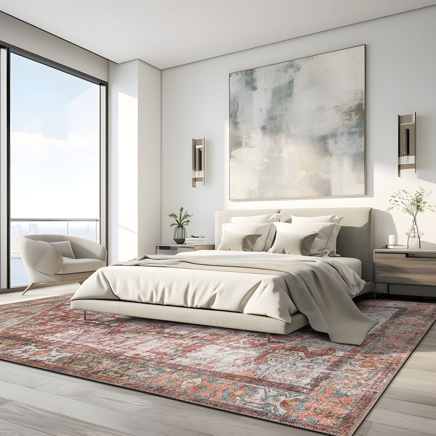 World Rug Gallery Vintage Boho Medallion Machine Washable Non Slip Area Rug