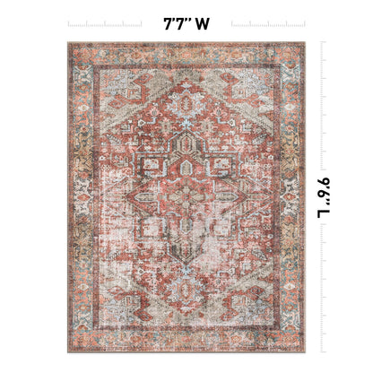 World Rug Gallery Vintage Boho Medallion Machine Washable Non Slip Area Rug