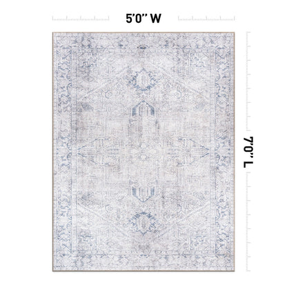 World Rug Gallery Vintage Boho Medallion Machine Washable Non Slip Area Rug