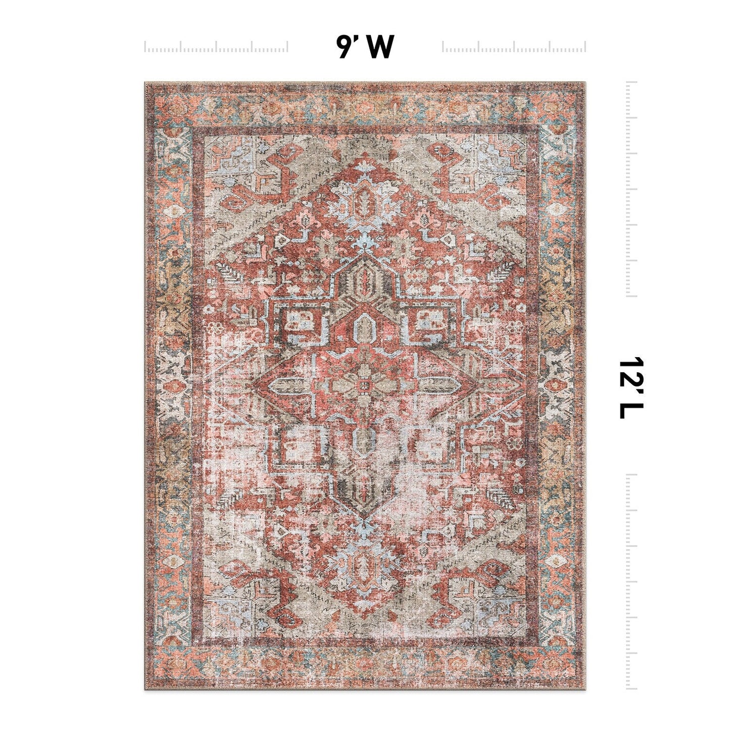 World Rug Gallery Vintage Boho Medallion Machine Washable Non Slip Area Rug