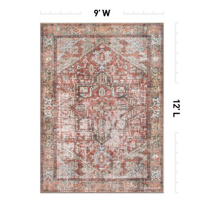 World Rug Gallery Vintage Boho Medallion Machine Washable Non Slip Area Rug