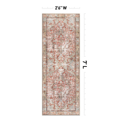 World Rug Gallery Vintage Boho Medallion Machine Washable Non Slip Area Rug