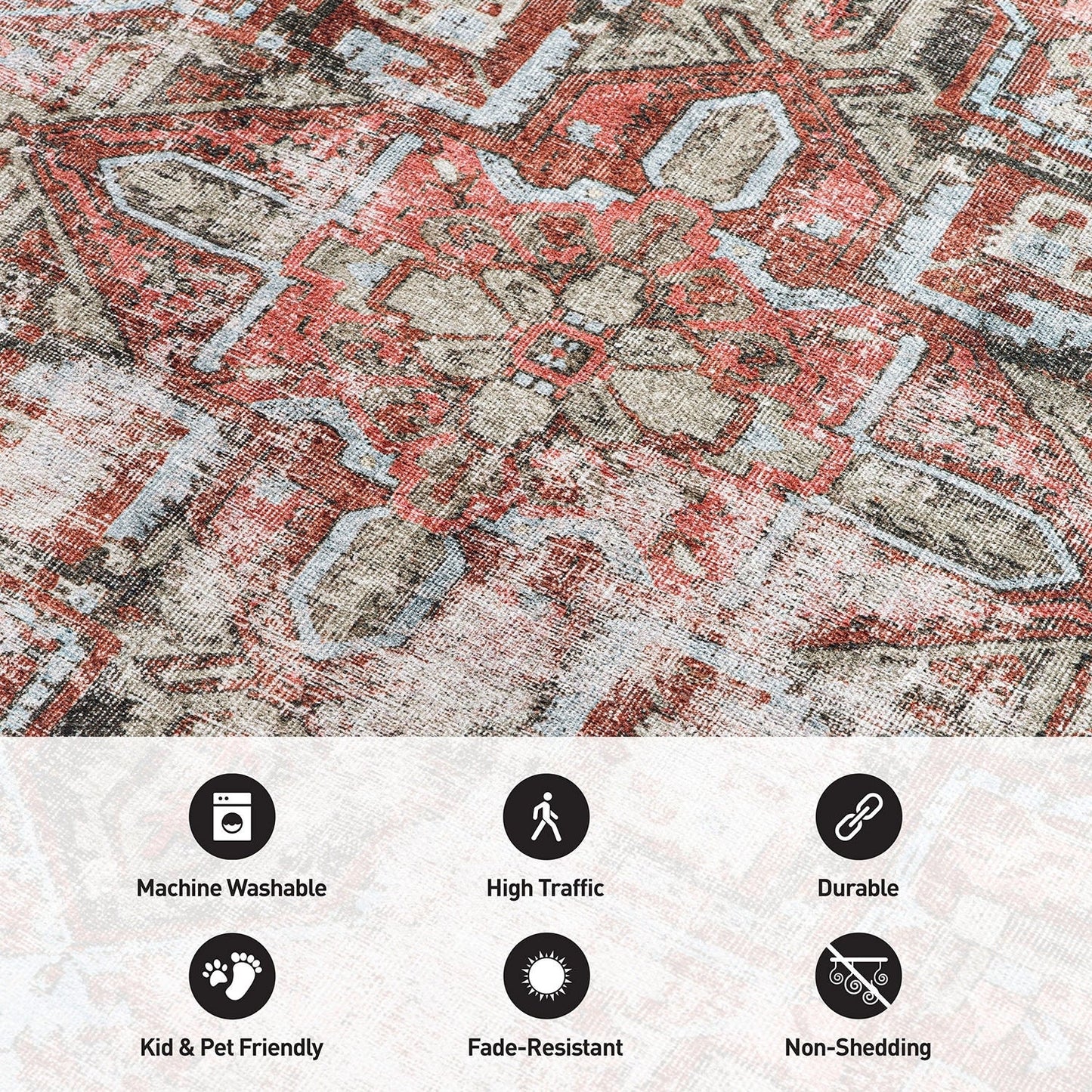 World Rug Gallery Vintage Boho Medallion Machine Washable Non Slip Area Rug