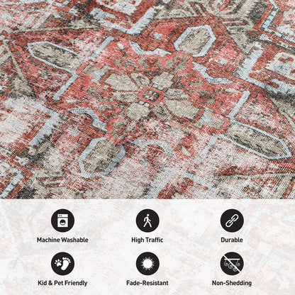 World Rug Gallery Vintage Boho Medallion Machine Washable Non Slip Area Rug