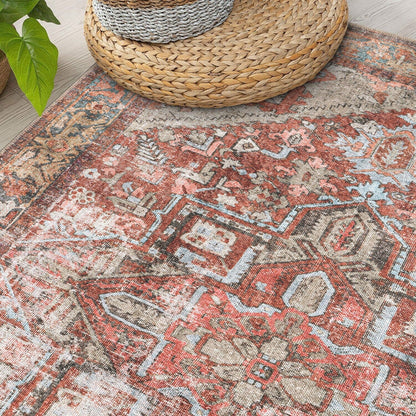 World Rug Gallery Vintage Boho Medallion Machine Washable Non Slip Area Rug