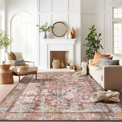 World Rug Gallery Vintage Boho Medallion Machine Washable Non Slip Area Rug