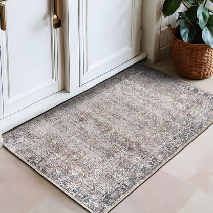 World Rug Gallery Vintage Distressed Machine Washable Non Slip Area Rug