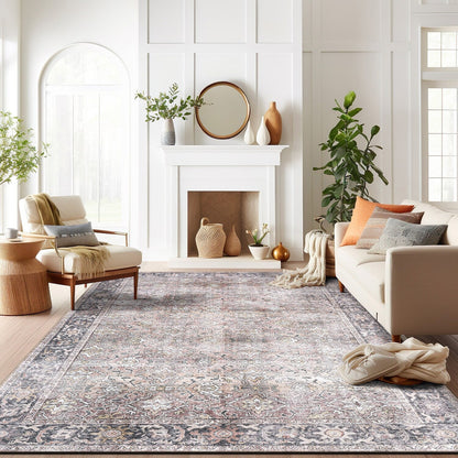 World Rug Gallery Vintage Distressed Machine Washable Non Slip Area Rug