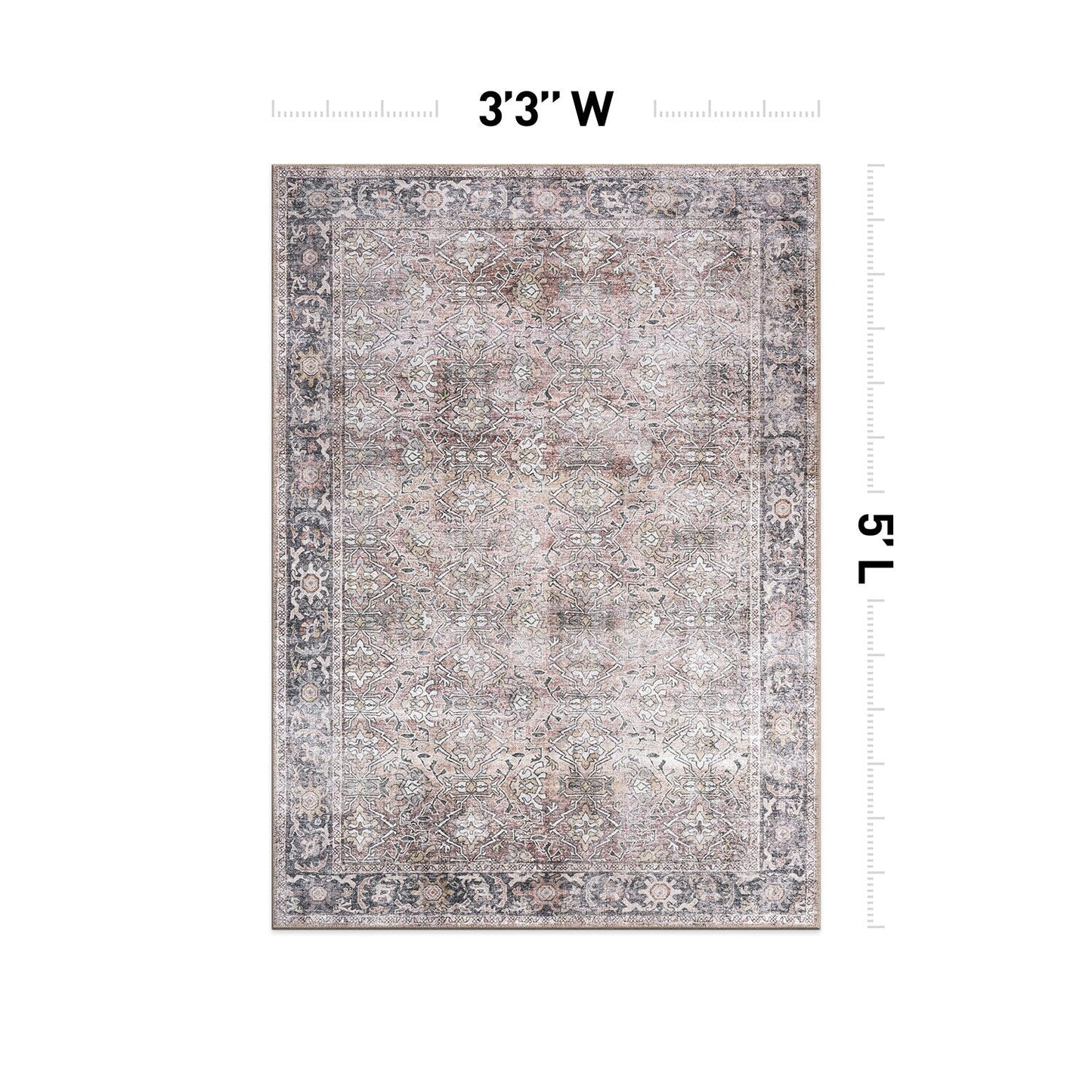 World Rug Gallery Vintage Distressed Machine Washable Non Slip Area Rug